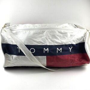 Vtg Tommy Hilfiger Duffle Bag Unisex Large White Red Blue Canvas Logo 90's Y2K
